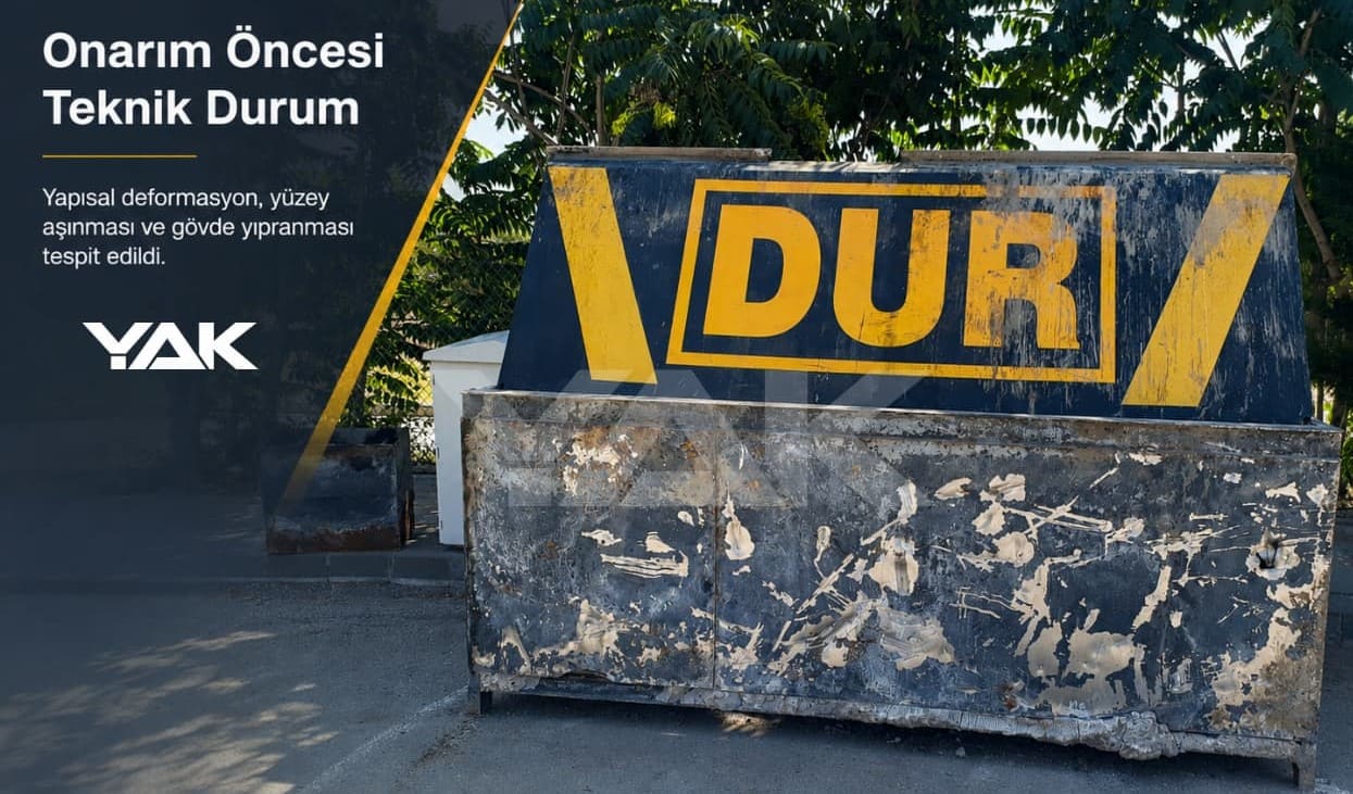 S&uuml;rtme ve sıkışma nedeniyle yapısal deformasyon oluşmuş road blocker